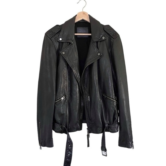 AllSaints Kahawa Leather Biker Jacket Small - Picture 4 of 16